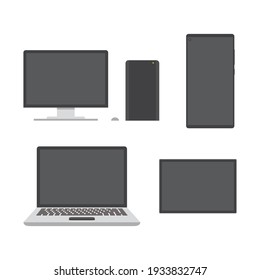 Computer, smartphone, laptop, tablet on white background flat design vector illustration