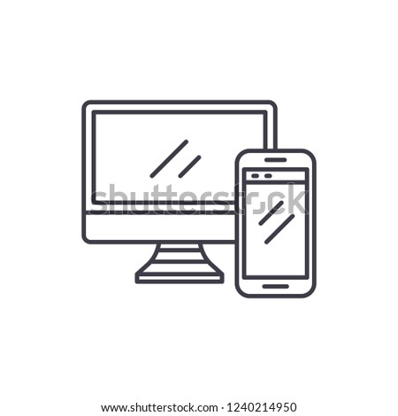 Computer and smartphone line icon concept. Computer and smartphone vector linear illustration, symbol, sign