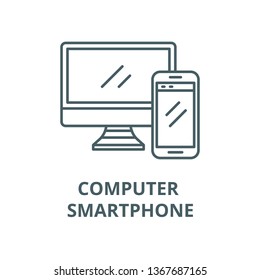 Computer and smartphone line icon, vector. Computer and smartphone outline sign, concept symbol, flat illustration
