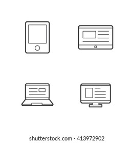 computer and smartphone Line icons set