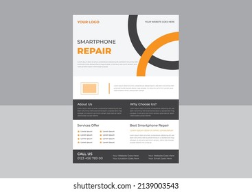 Computer smartphone repair service flyer poster leaflet template, Mobile app promotion flyer template, Mobile app flyer poster leaflet template, Smartphone repair service flyer sample and ideas.