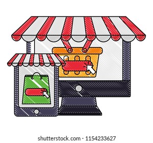 computer and smartphone shoppng basket bag buy online