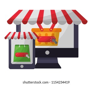 computer and smartphone shoppng basket bag buy online