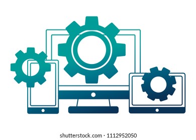 computer smartphone and tablet gears teamwork