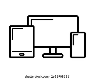 Iconos de la computadora, smartphone y tableta, material monocromo, ilustración