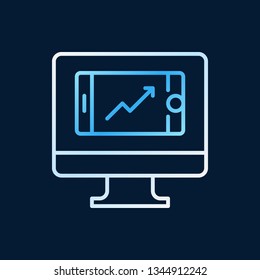 Computer with Smartphone vector modern outline icon or symbol on dark background