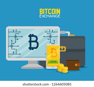 computer an smartphone with virtual bitcoin currency