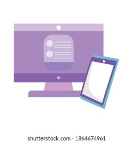 computer and smartphone website connection isolated white background vector illustration