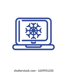 ordenador con icono de copo de nieve sobre fondo blanco, estilo de línea, ilustración vectorial