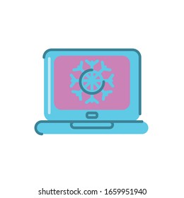 ordenador con icono de copo de nieve sobre fondo blanco, estilo plano, ilustración vectorial
