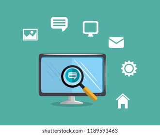 computer with social media marketing icons