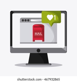 Computer social media message communication icon. Colorfull and flat illustration vector