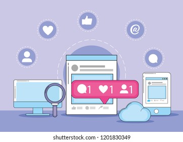 computer and social media message with website