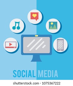 Computer with social media symbols