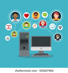 Computer and social network icon set