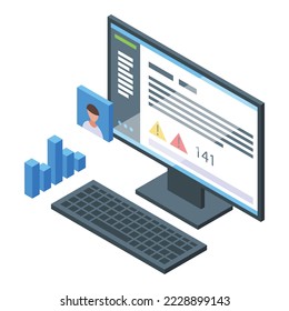 Computer soft icon isometric vector. Laptop code. Engineer process