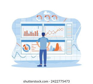 Computersoftware zur Analyse strategischer Anlagevorschläge für Entscheidungsprozesse. Big Data Technology for Business Finance Analytics Konzept. TrendflavVektorgrafik, moderne Illustration 