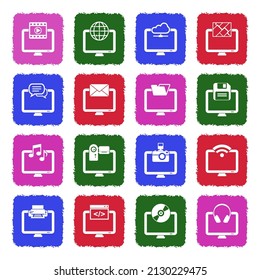 Computer Software Icons. Grunge Color Flat Design. Vector Illustration.