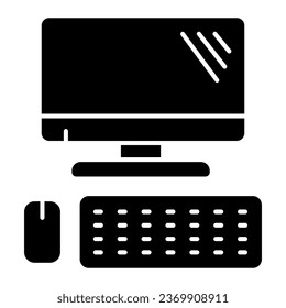 Computer solide Symbol. PC-Monitor mit Tastatur- und Maus-Symbol, Piktogramm im Stil der Glyphe auf weißem Hintergrund. Mobile Geräte zeichnen sich durch ein mobiles Konzept und Webdesign aus. Vektorgrafik