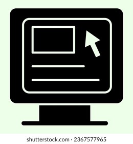 Computer solid icon. Webpage with cursor on pc monitor glyph style pictogram on white background. Office and Business signs for mobile concept and web design. Vector graphics