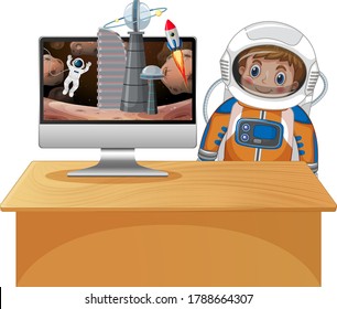 Computer with space scene illustration