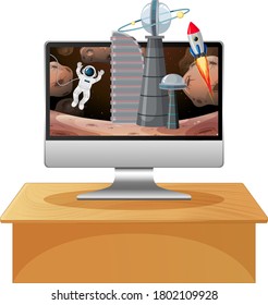 Computadora con ilustración de escena espacial