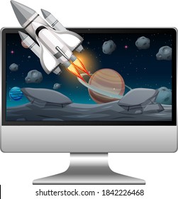 Computer with space scene illustration