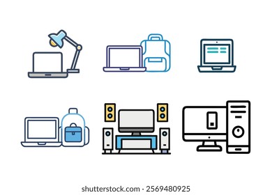 Computer Speaker, PC, Home Theater, pen drive, hard disk, laptop, pc monitor, Remote Control, cooling fan Vector Icon Illustration, Modern Electronics Design.