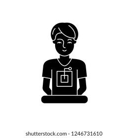 Computer specialist black icon, vector sign on isolated background. Computer specialist concept symbol, illustration 
