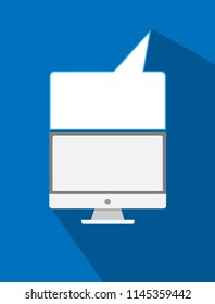 Computer with speech bubble flat design modern vector illustration concept.