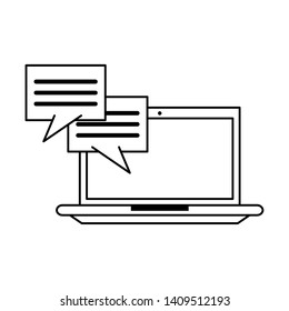 computer and speech bubble icon cartoon vector illustration graphic design