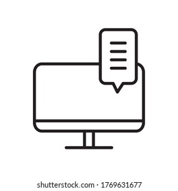 computer with speech bubble icon over white background, line style, vector illustration