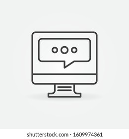 Computer with Speech Bubble linear icon. Vector outline Online Communication and Messaging concept symbol