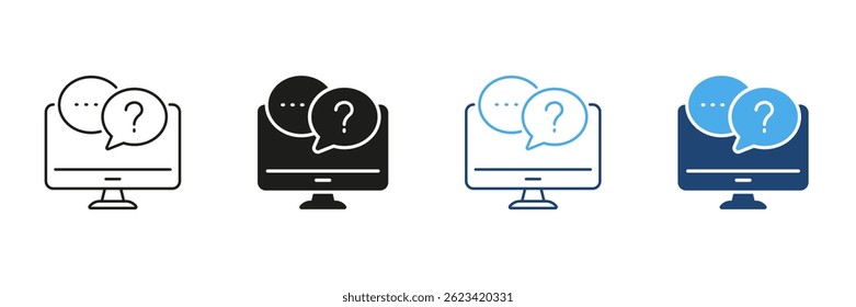 Computer With Speech Bubbles Line and Solid Icon Set. Online Communication, Customer Support, And Digital Interaction Symbol Collection. Chat Interface Design. Isolated Vector Illustration. - Powered by Shutterstock - Get 15% off with code: PIKWIZARD15