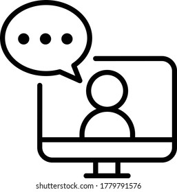 computer standing with a live broadcast on a streaming channel with a symbol of a person having a video call or online conference meeting