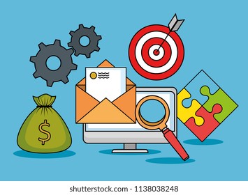 computer with start up business icons