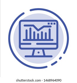 Computer, Static, Graph, Monitor Blue Dotted Line Line Icon. Vector Icon Template background