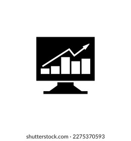 Computer with static graphics icon vector. data monitoring icon, graph on computer screen, vector.