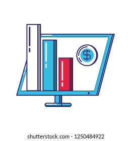 computer with statistics bars infographic
