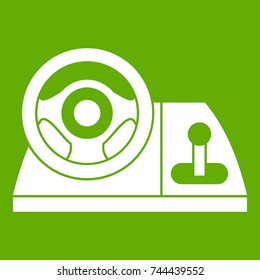 Computer steering wheel icon white isolated on green background. Vector illustration
