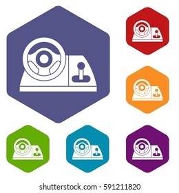 Computer steering wheel icons set rhombus in different colors isolated on white background