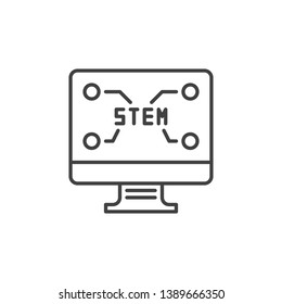 Computer with STEM text vector concept icon in thin line style