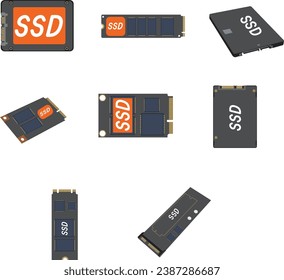 Computer Storage collection icon set ssd. Flat style illustration vector isolated in white background