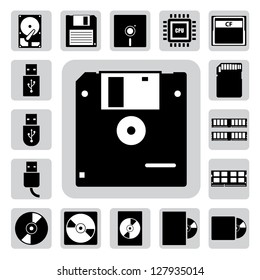 Computer and storage icons set. Illustration eps 10