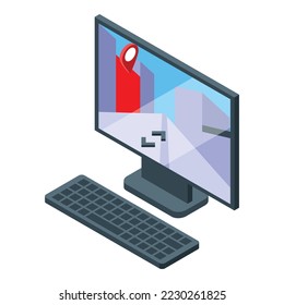 Computer store locator icon isometric vector. Shop app. Market location