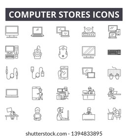 Computer stores line icon signs. Linear vector outline illustration set concept.