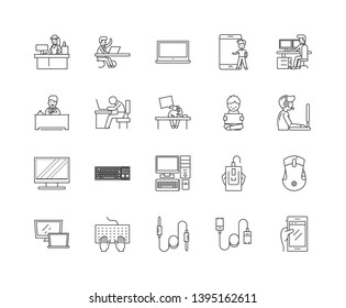 Computer stores line icons, signs, vector set, outline illustration concept 