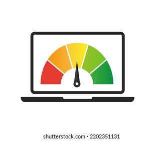 A computer with a stress or speed scale. Vector illustration