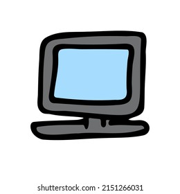Computer in style of doodle on white background for use in web design