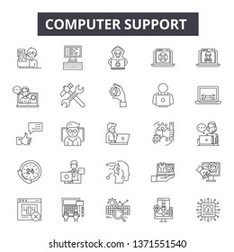 Computer support line icons, signs set, vector. Computer support outline concept, illustration: computer,support,service,web,technology,tech